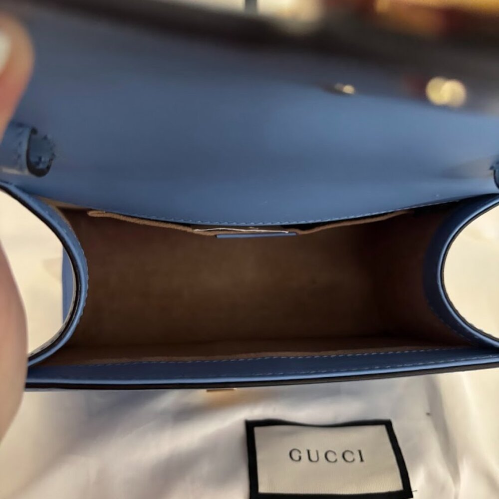 RARE GUCCI Blue Crossbody Mini Bag with Gold Accents with 3 Straps & Dust Bag! - Picture 10 of 10